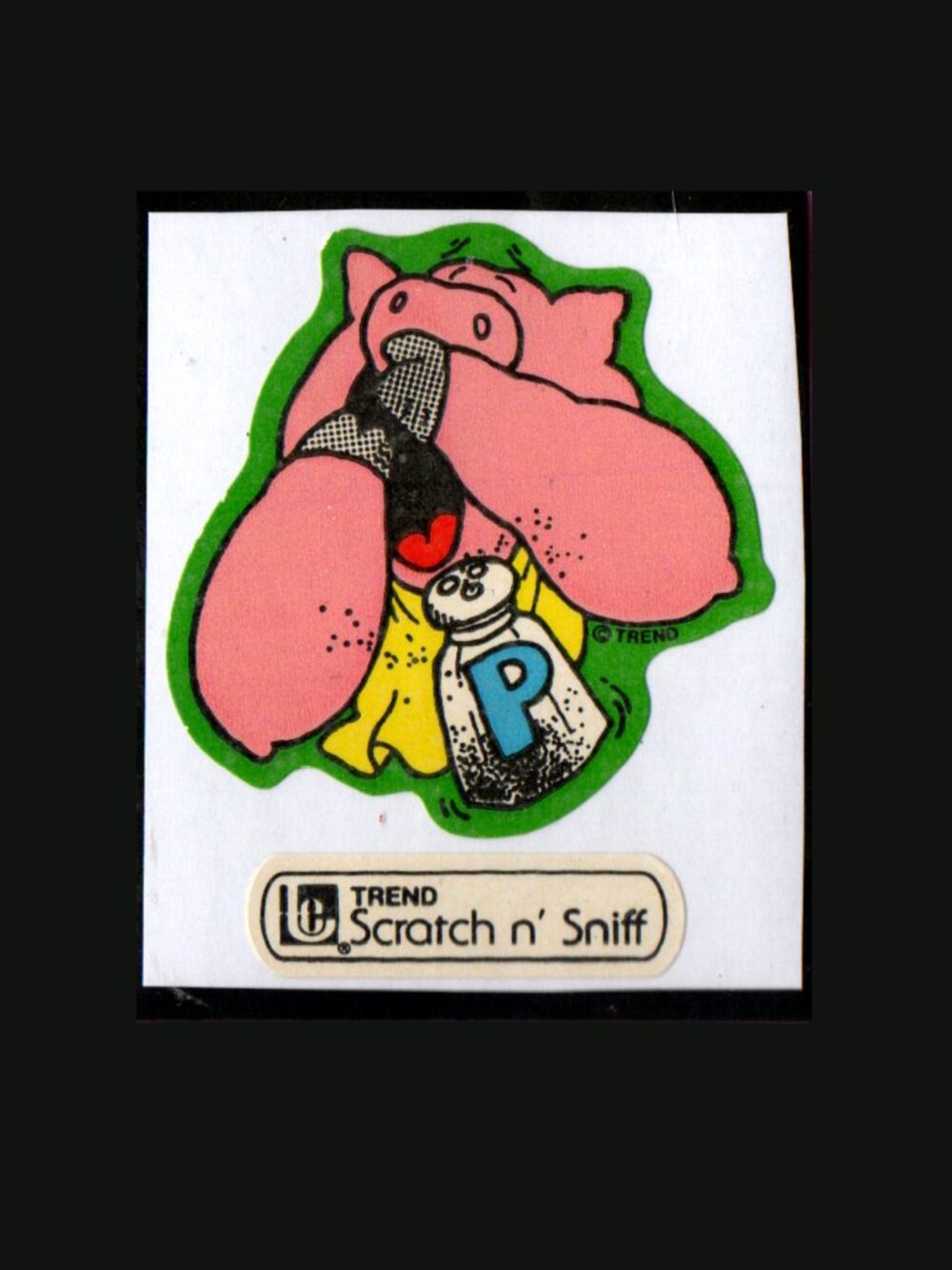 5/$20 Trend Sneezing Pig Scratch n' Sniff Pepper Vintage 80s Sticker New Backing